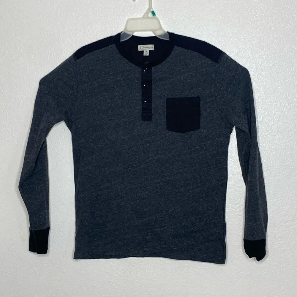 J CREW Men’s Long Sleeves Charcoal/ Black Henley Size M
